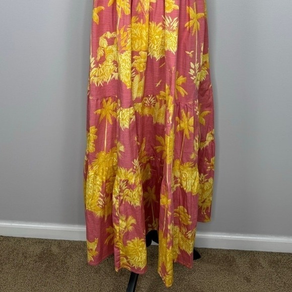 Sheridan French Kelly Dress XL Pink Yellow Floral Tie Strap Smocked Maxi Cotton - Picture 7 of 13